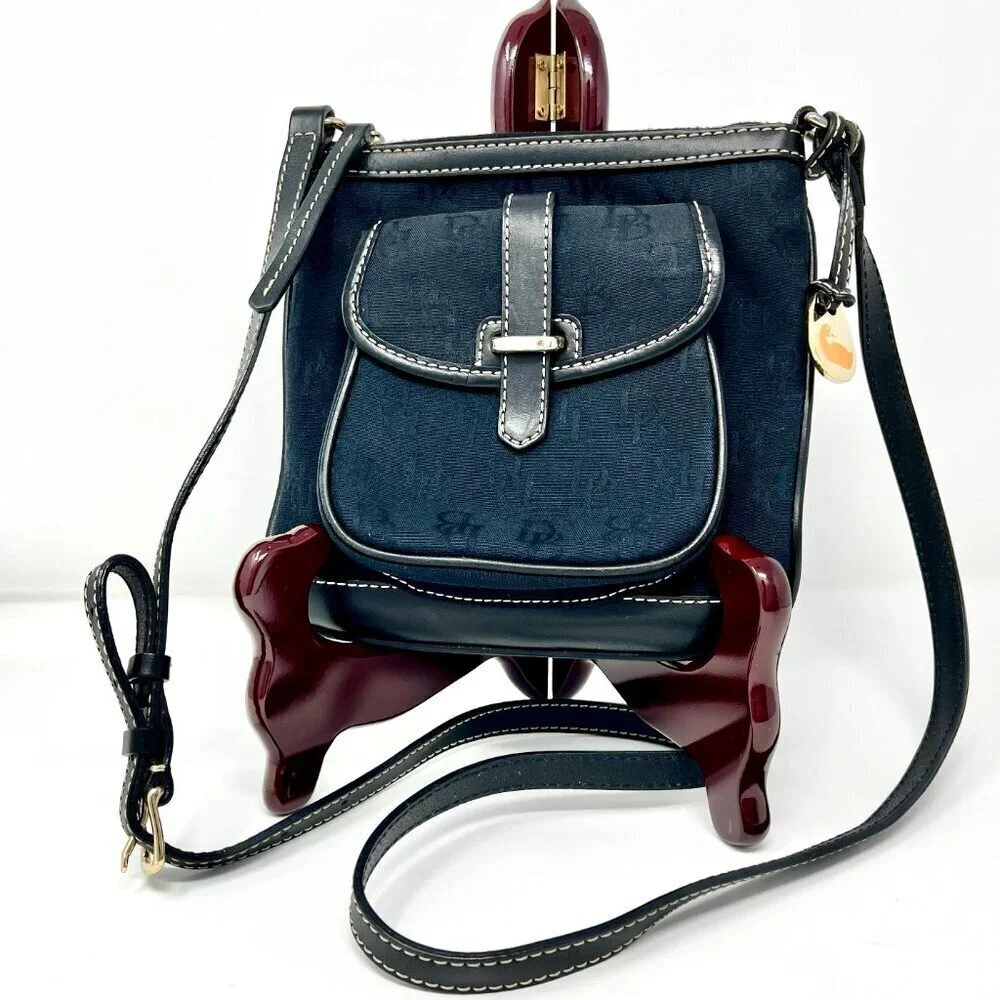DOONEY & BOURKE Black Crossbody Bag Canvas Leather Trim  Letter Carrier